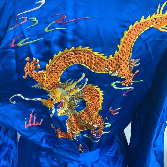 Vintage 1970’s Luck Dragon Chinese Pure Silk Long Robe - Picture 4 of 5